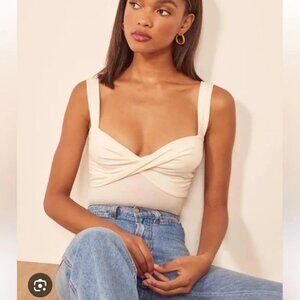 Reformation White Annie Knit Top